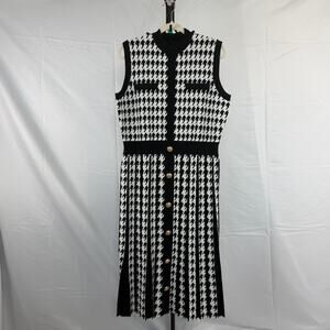NWT Aleeza Paris Midi Sleeveless Knit Mock Neck Houndstooth Dress Size L